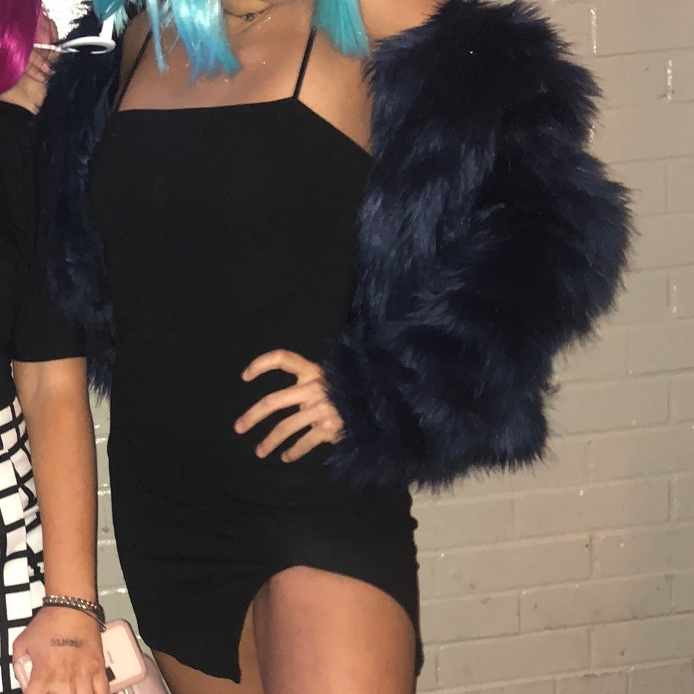 Navy blue faux fur jacket